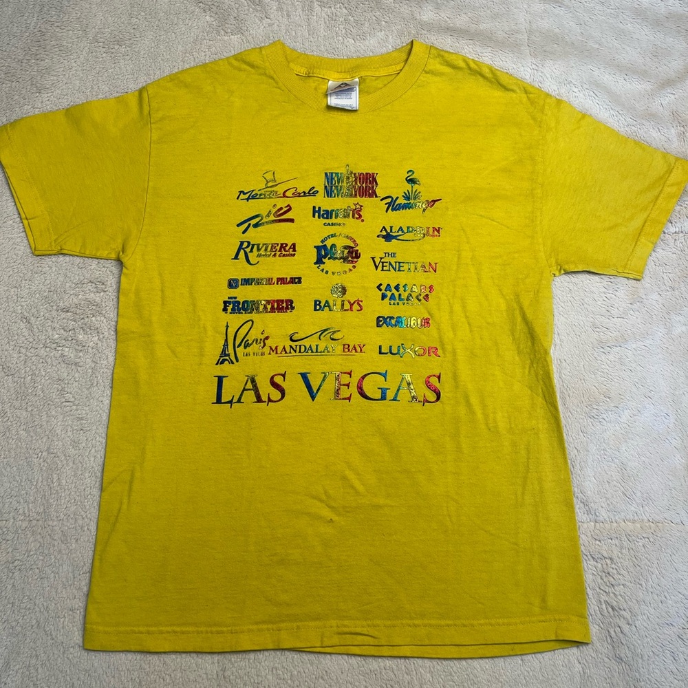 Vintage 90s Alstyle Las Vegas Casino Hotel Resort Yellow T Shirt Mens L Vtg Y2K